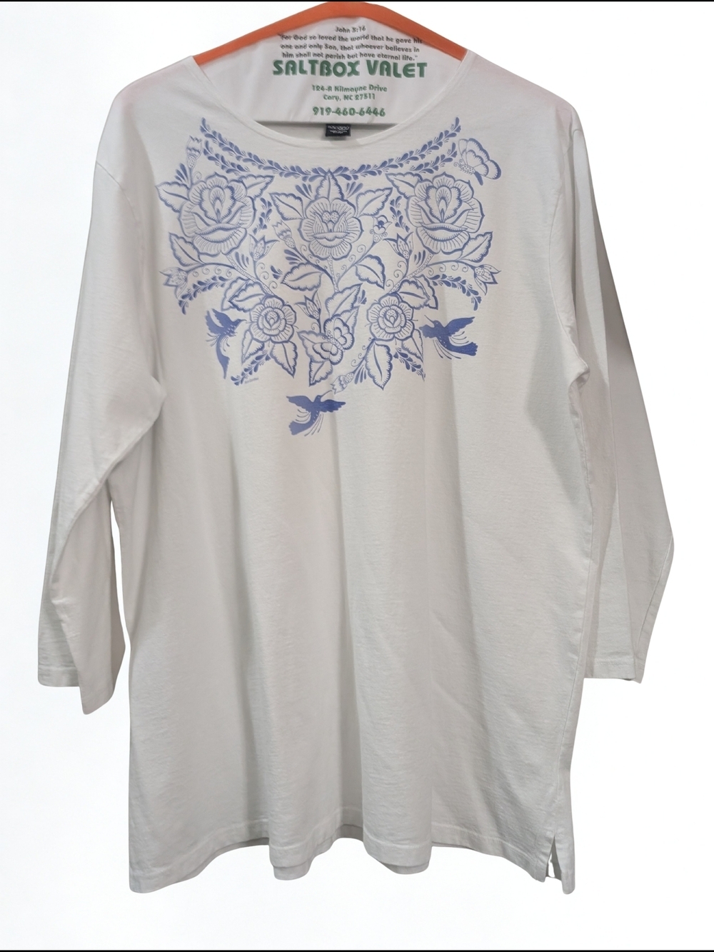 White Long-Sleeve Floral-Print Women's Top